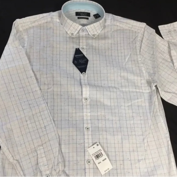 Original Penguin Mens Heritage Slim Fit White Plaid Long Sleeve shirt Size 15.5 - Picture 2 of 8